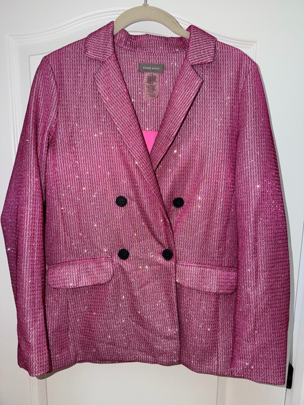 SANS SOUCI Pink Sparkly Glitter Shine Statement Blazer Jacket Women’s Size Small